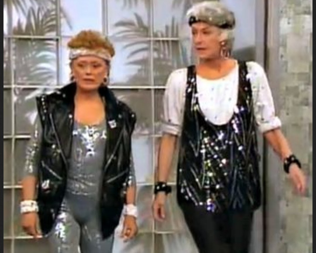 Dorothy and Blanche wearing metallic gym gear