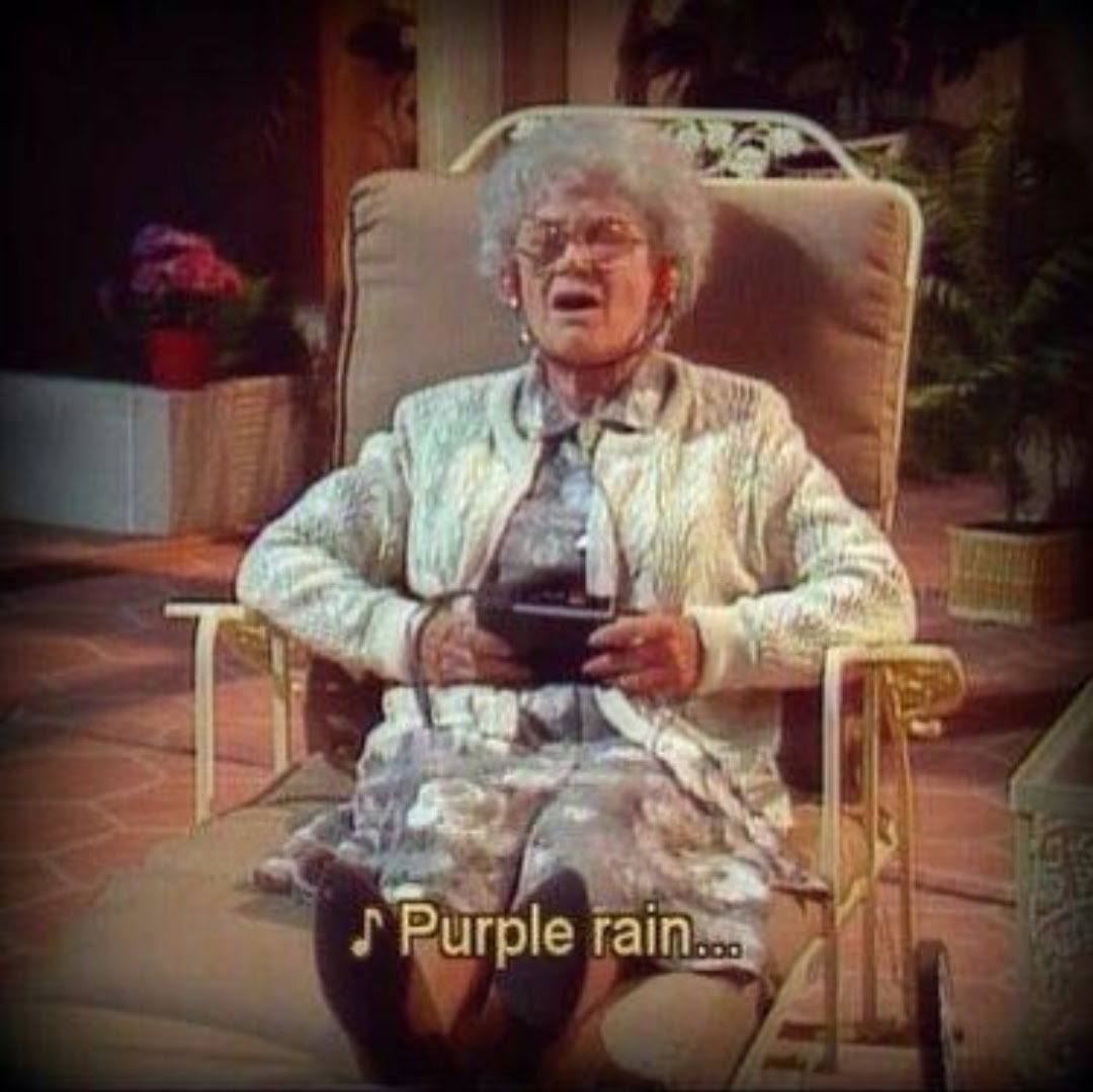 Sophia singing along to Purple Rain on a walkman